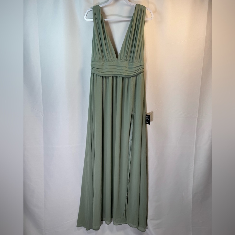 Lulu's Sage Green Plunging V-Neck Maxi Dress